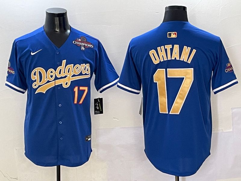 Men Los Angeles Dodgers #17 Ohtani Blue Champion gold character 2025 Nike MLB Jersey style 4094->los angeles dodgers->MLB Jersey